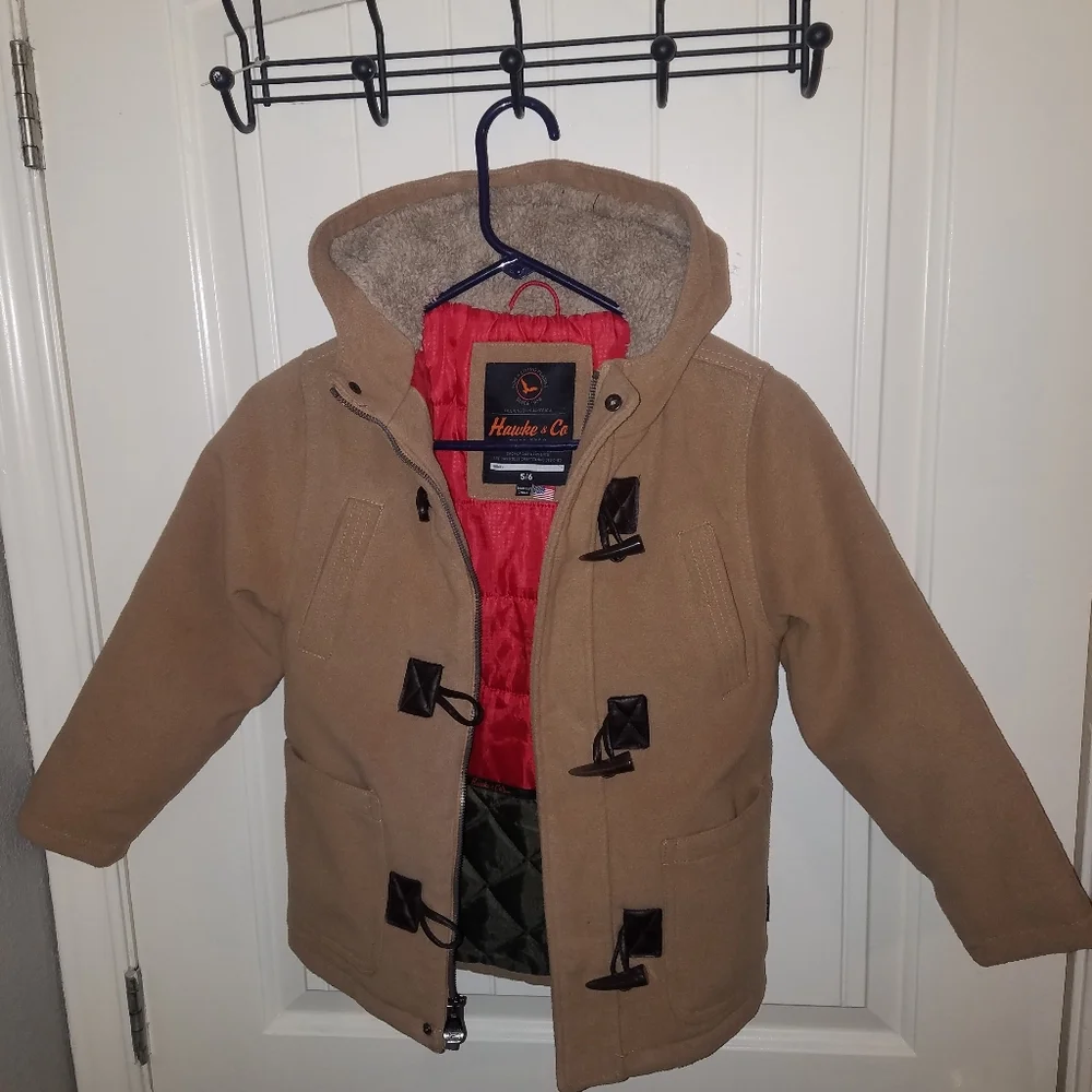 Boys Hawked & CO Camel Hooded Insulated Wool Blend Jacket Coat 5/6. - Picture 1 of 9